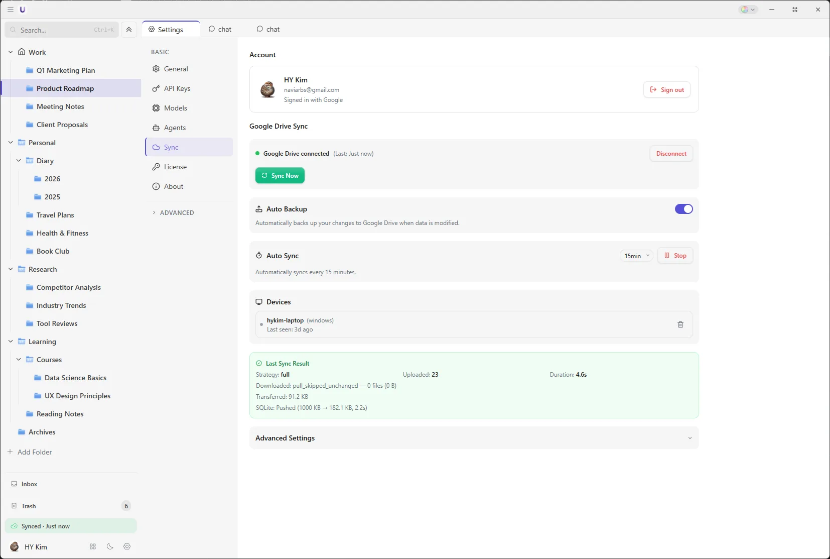 Cross-device sync screenshot